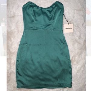 Green satin superdown mini dress